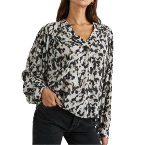 Rails Fable Blouse in Blurred Cheetah Print Black Cream Size Small